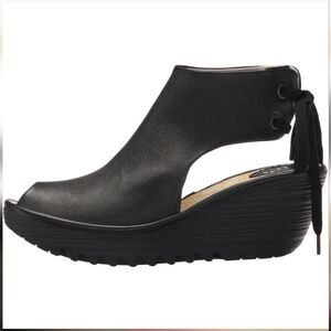 FLY LONDON Yuzu Black Peep Toe Sandals Booties 40 9-9.5 US